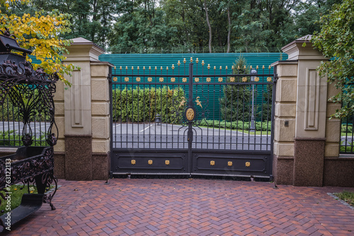Main gate of Mezhyhirya Residence, estate of former prime minister and president Viktor Yanukovych, Ukraine photo