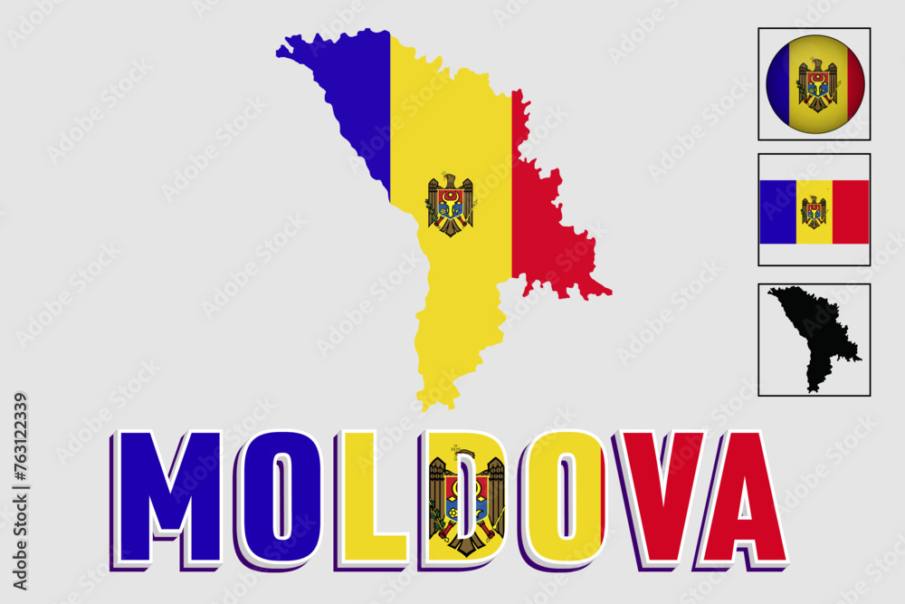 Obraz premium Moldova flag and map in a vector graphic