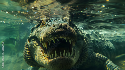 Majestic giant reptile swimming underwater sharp teeth danger in motion © DESIRED_PIC