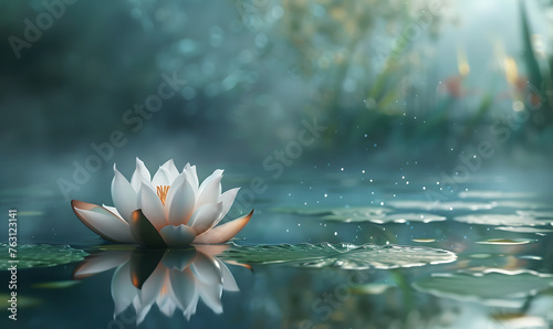 A tranquil image of a lotus blossoming peacefully, Generative AI 