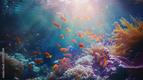 Underwater fish swim in colorful reef surrounded by beauty © DESIRED_PIC