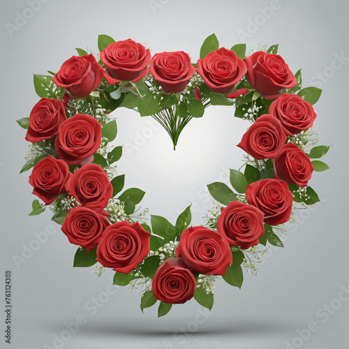 Bouquet of red roses flowers in a love shape isolated on transparent background