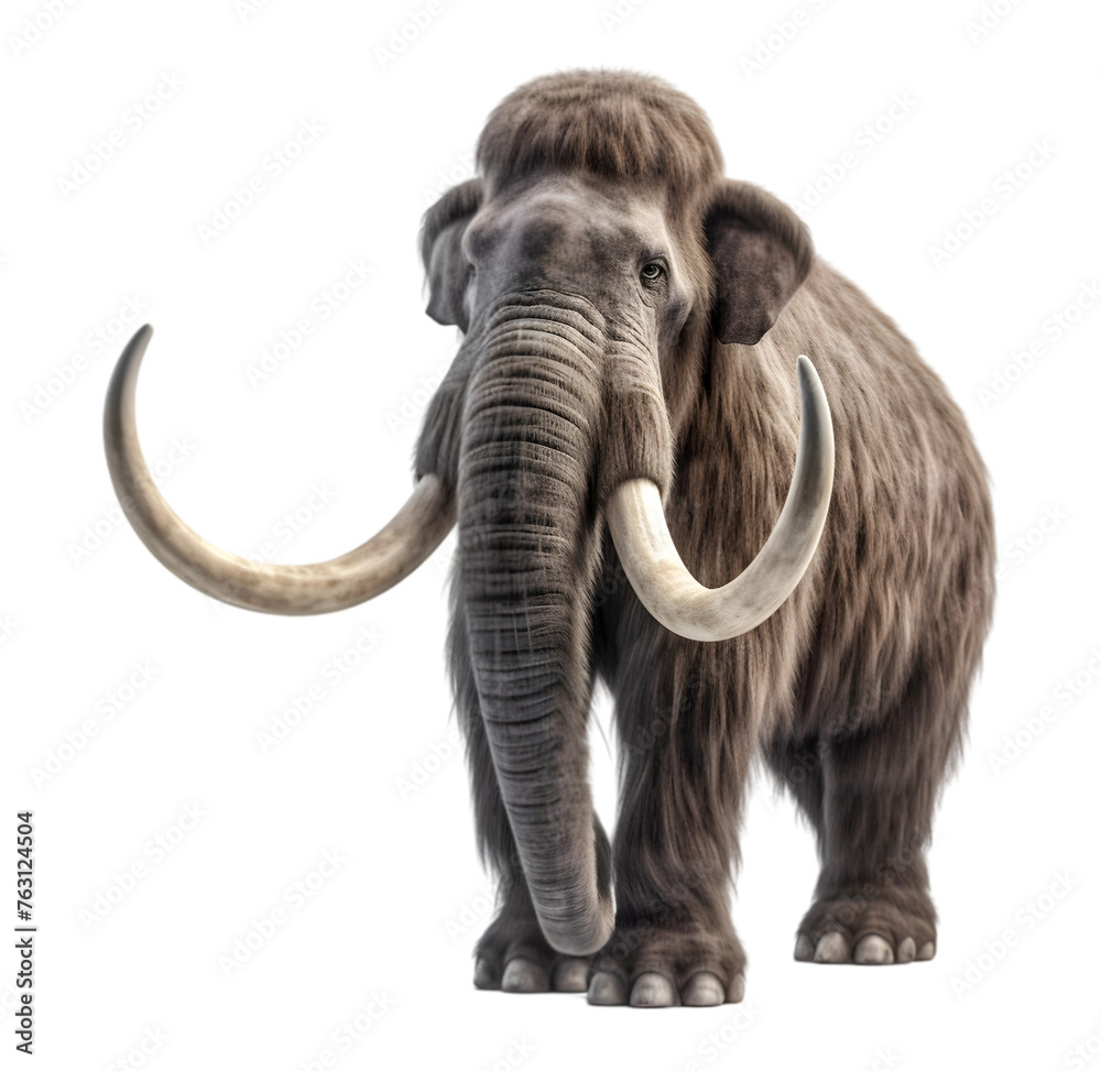 Illustration with extinct elephant - mammoth. Drawing whit prehistoric animal.	