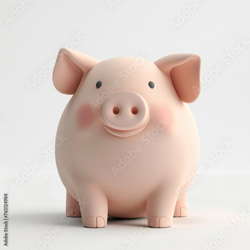 Adorable minimal style 3D clay Pig  perfectly centered  showcased on a stark white background without shadows