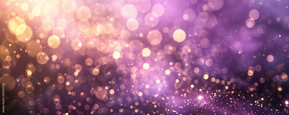 Abstract bokeh background. Gold bokeh on defocused violet lilac background