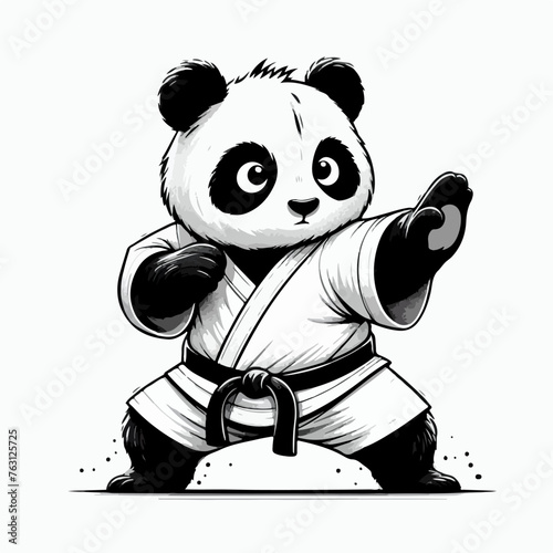 panda bear in kimono with belt training karate and taekwondo