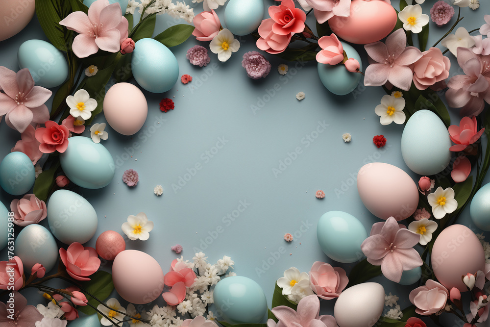 Happy Easter frame with colorful easter eggs Happy Easter frame with colorful easter eggs