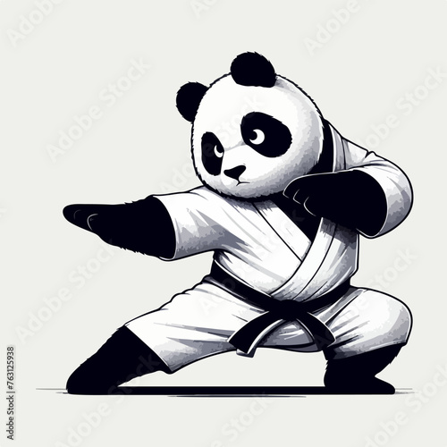 panda bear in kimono with belt training karate and taekwondo