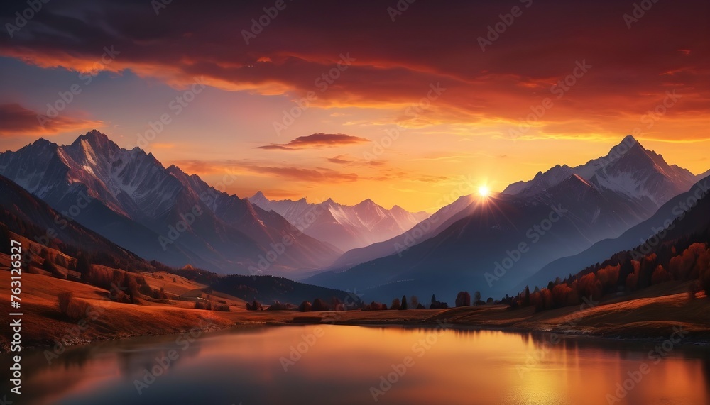 Majestic Fiery Sunset Over The Mountains Vibrant Upscaled 2