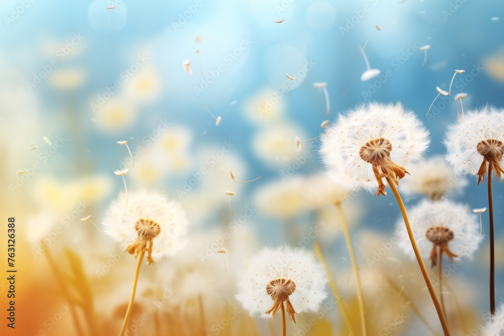 Ethereal landscape with dandelion silhouettes against a colorful, misty sky