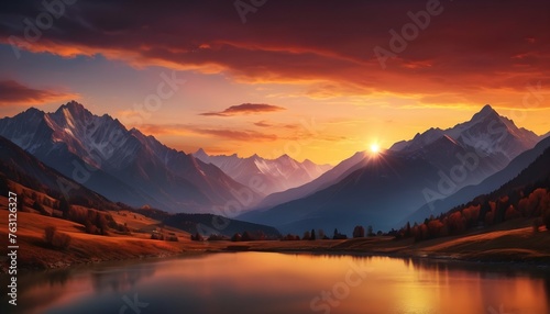 Majestic Fiery Sunset Over The Mountains Vibrant Upscaled 2