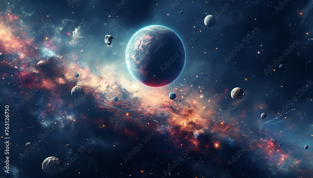 3D illustration of a planet in space with stars and planet, cinematic galaxy with vibrant planets and stars