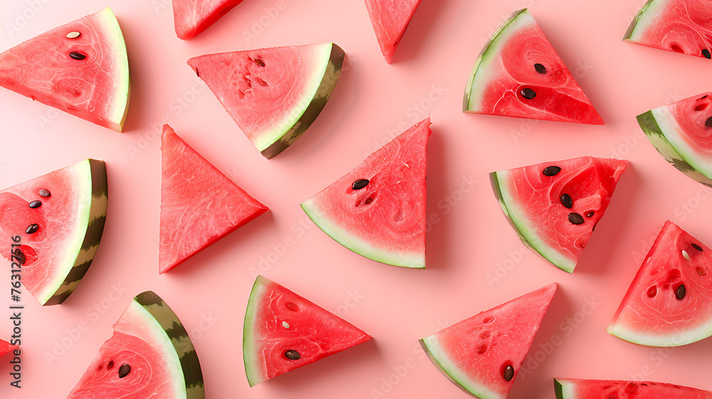 slices of watermelon, Watermelon slices arranged on a pink background. Summer refreshment and fruit concept. Design for party invitation, food blog, poster. slices of watermelon, Watermelon slices arranged on a pink background. Summer refreshment and fruit concept. Design for party invitation, food blog, poster.