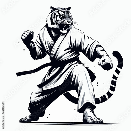 sport tiger in kimono training karate and taekwondo 