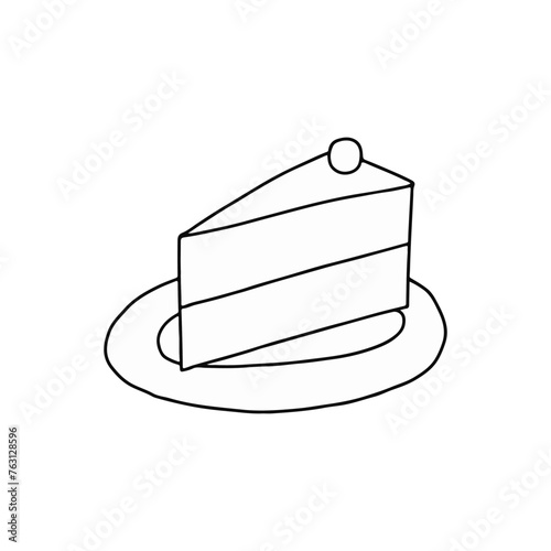 Slice of Cake on a Plate Hand-Drawn Doodle Illustration