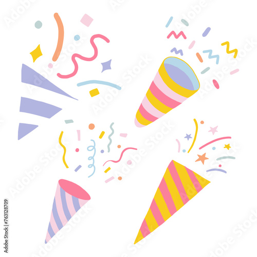 Colorful Party Celebration With Confetti and Streamers Against a White Background