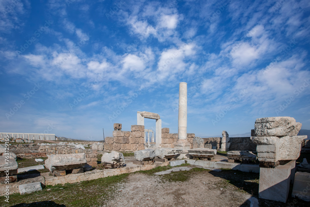Roman ruins in the ancient city of Laodicea in Turkey - Denizli, Asia Minor.