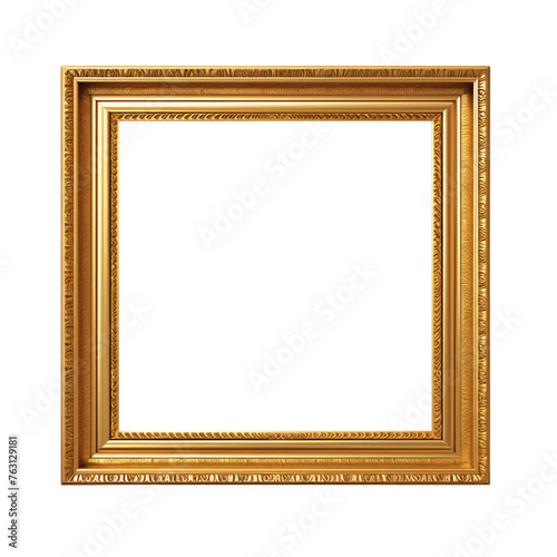 Vintage Baroque Square Gold Frame isolated on transparent background PNG