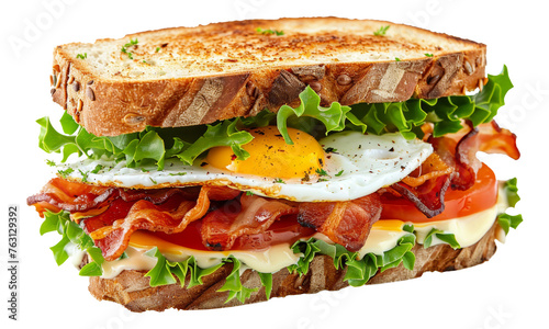 Open sandwich with egg and bacon on transparent background - stock png.