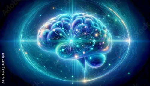 Brain powered by quantum computing, symbolizing the potential of quantum technology to enhance artificial intelligence.