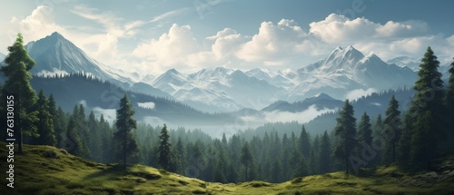 a mountain range landscape filled with pine forest © ProArt Studios