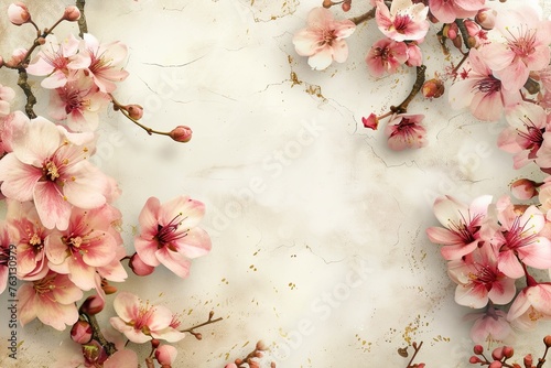Spring flowers on light retro background, glitter, cover, Space for text