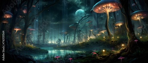 magic mushroom forest with fireflies © ProArt Studios