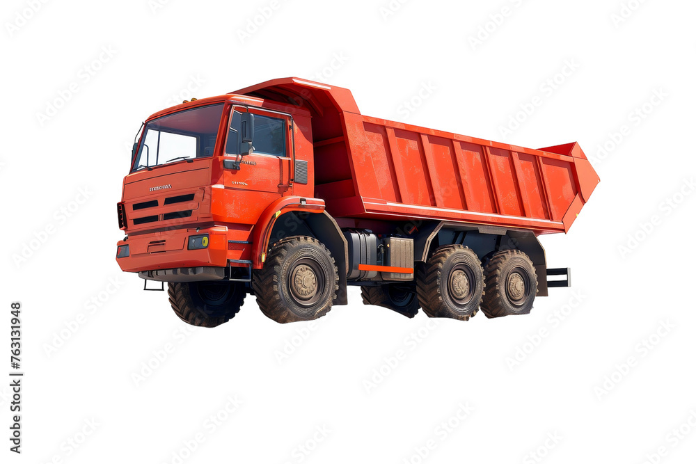 Large Orange Dump Truck on White Background