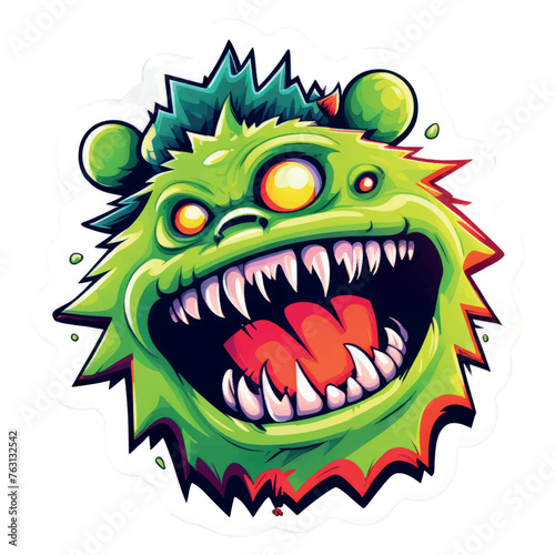 cute green horned monster sticker Art & Illustration