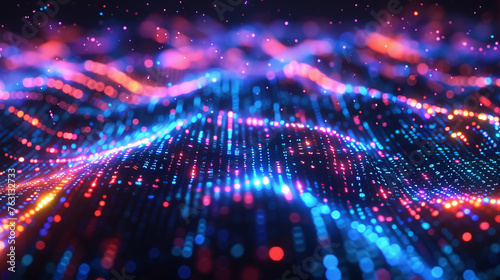 A close-up view of abstract digital waves in a network pattern with a futuristic blue glow.