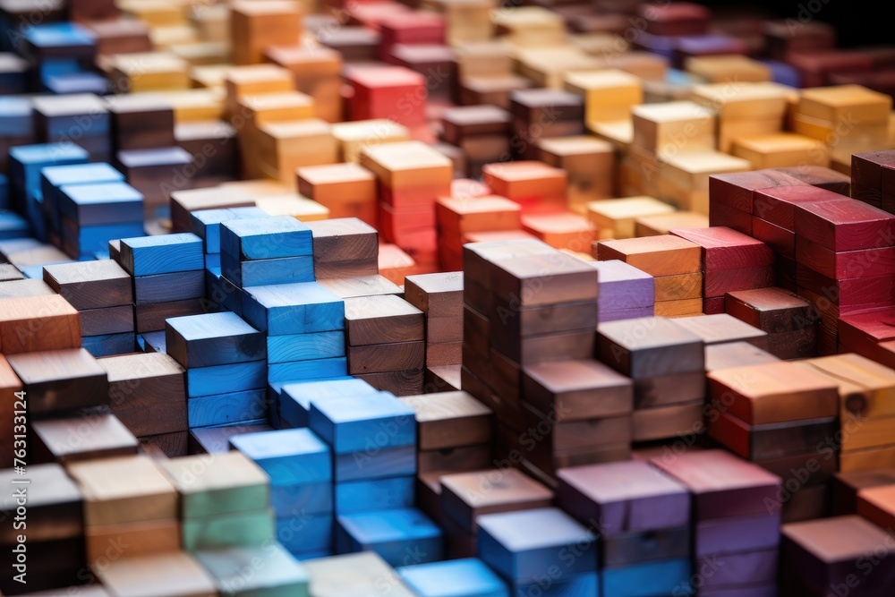 Obraz premium Colorful Wooden Blocks Arrangement on Display