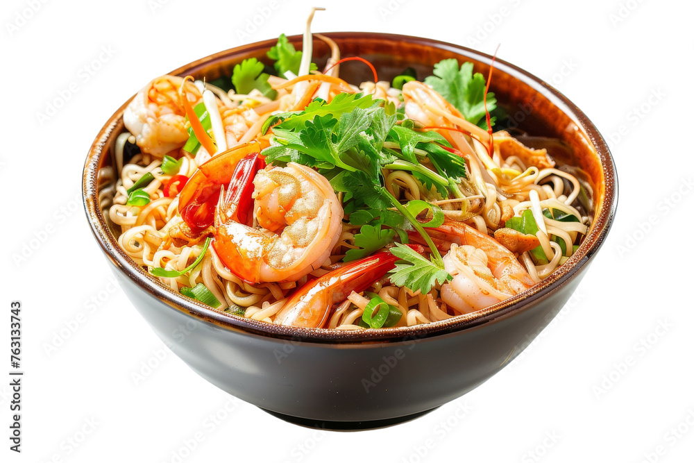 Bowl of Noodles With Shrimp and Parsley