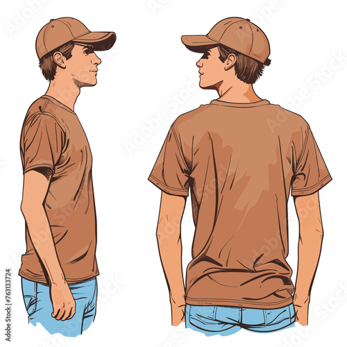Vector illustration of a young man in a baseball cap and t-shirt
