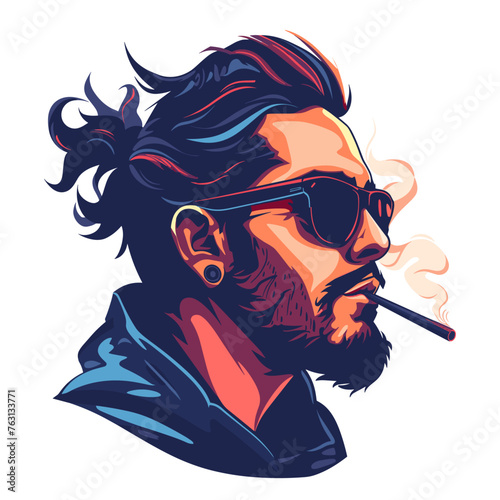 Hipster man in sunglasses smoking a cigarette. Vector illustration.