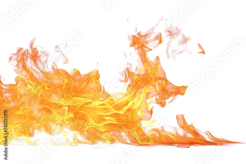 Intense Fire Close-Up on White Background