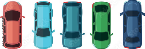 Sedan cars top view. Various auto set