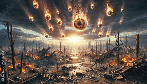 Apocalyptic Vision: Fiery Descent of the All-Seeing Eyes photo