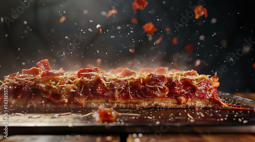 Detroit Style Pizza 3d Advertisement Banner Generative AI.