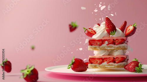 Strawberry shortcake 3d Advertisement Banner  Generative AI.