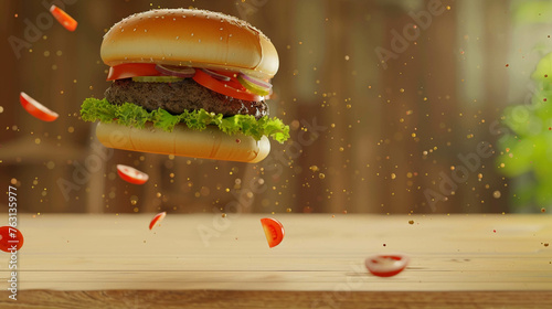 Vegan Burger 3d Advertisement Banner  Generative AI.