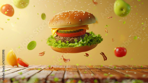 Vegan Burger 3d Advertisement Banner  Generative AI.
