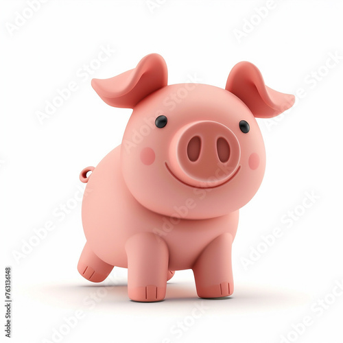 Adorable minimal style 3D clay Pig  perfectly centered  showcased on a stark white background without shadows