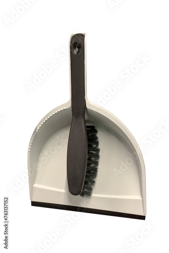 plastic dustpan with brush isolated on white background