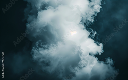 Thick smoke against dark background, abstract cloud formation, concept of air pollution.