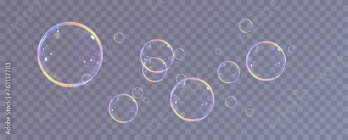Realistic soap bubbles.Flying bubbles on a transparent background. 