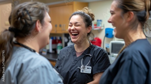 Group of Nurses Laughing in Kitchen