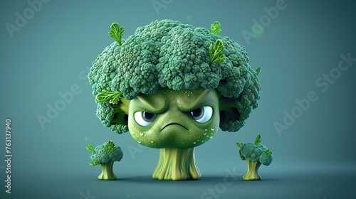 Angry broccoli cute cartoon character with big eyes