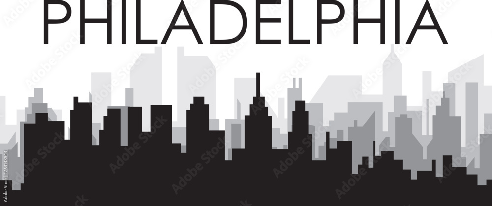 Black cityscape skyline panorama with gray misty city buildings background of PHILADELPHIA, UNITED STATES