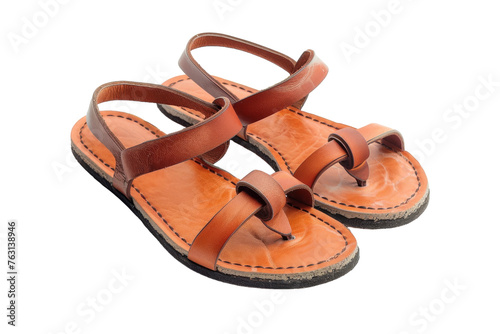 Pair of Brown Sandals on White Background