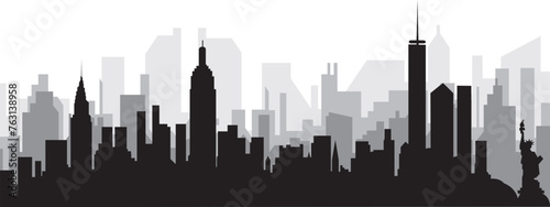 Black cityscape skyline panorama with gray misty city buildings background of NEW YORK CITY, UNITED STATES
